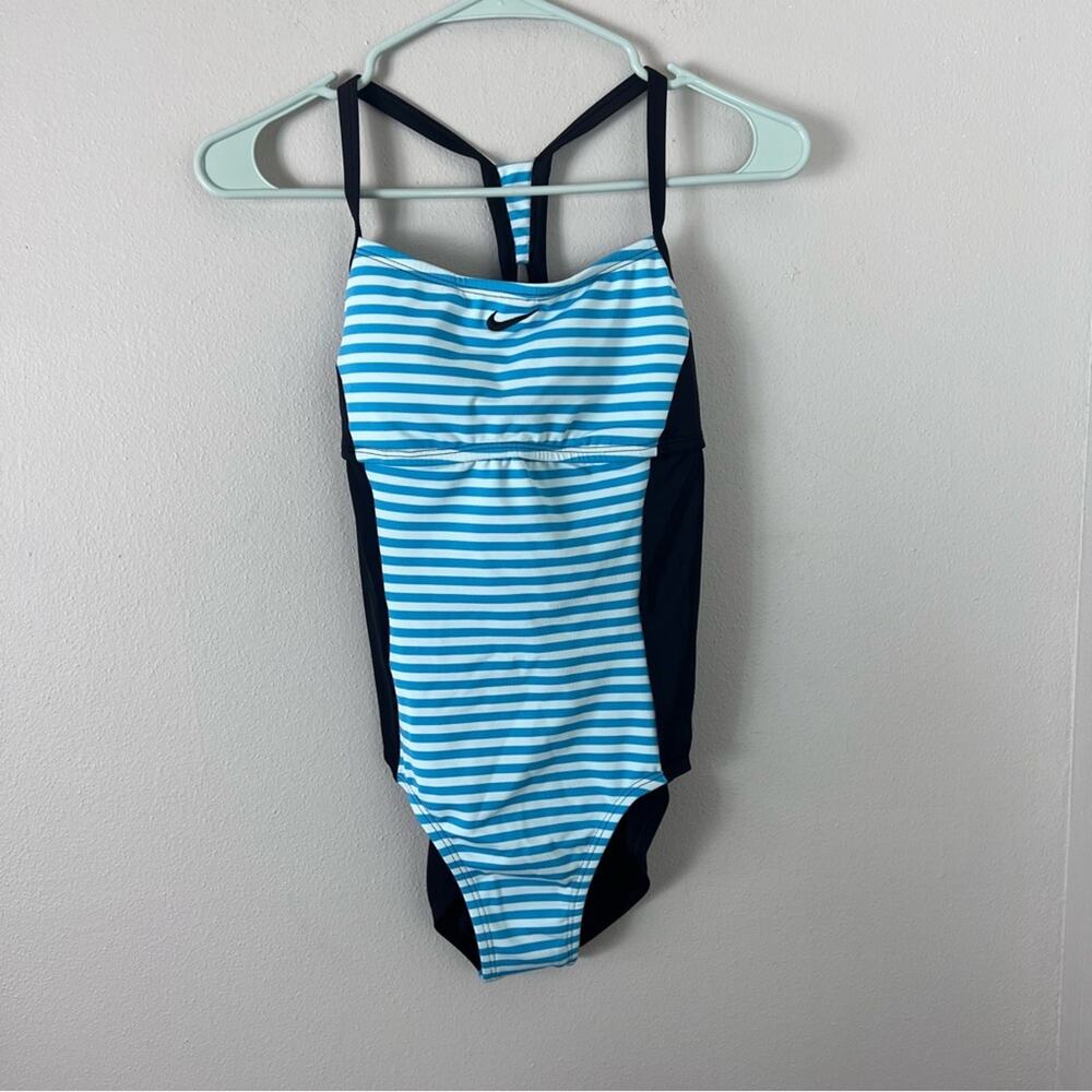 NWT Nike Striped One Piece Swimsuit Aqua Blue